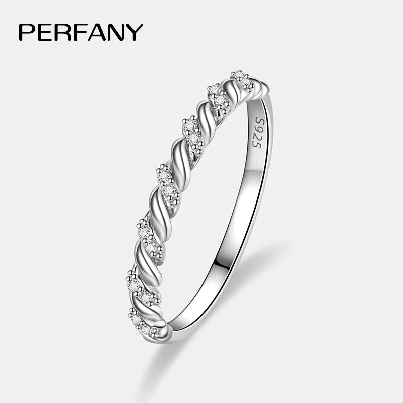 PERFANY All Moissanite Ring Women's 100% Pure Silver Twisted Pattern Design GRA Laboratory Diamond Wedding High End Jewelry