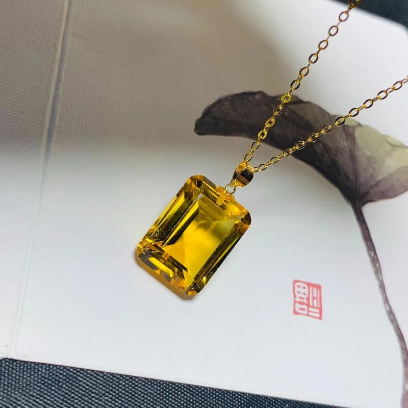 Natural Citrine 12x16mm Pendant with 18k Gold Palace Style Women's Retro Jewelry Gemstone with Certificate