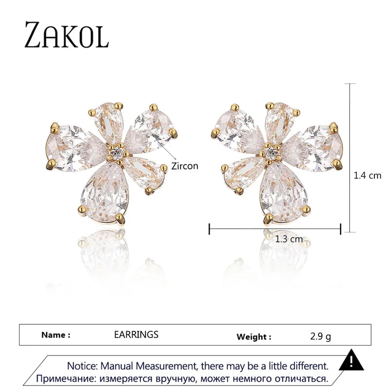 ZAKOL Romantic Pink Cherry Blossoms Stud Earrings for Women Shinny Cubic Zirconia Flower Earring Girls Party Jewelry