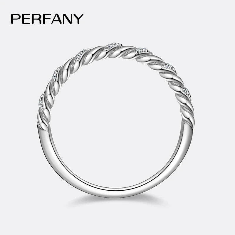 PERFANY All Moissanite Ring Women's 100% Pure Silver Twisted Pattern Design GRA Laboratory Diamond Wedding High End Jewelry