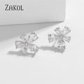 ZAKOL Romantic Pink Cherry Blossoms Stud Earrings for Women Shinny Cubic Zirconia Flower Earring Girls Party Jewelry
