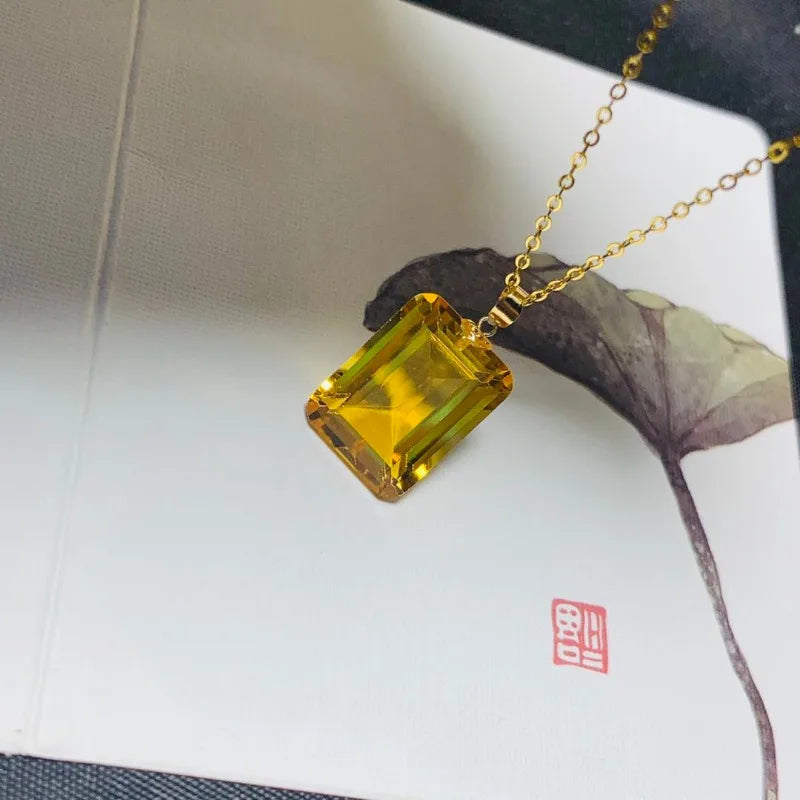 Natural Citrine 12x16mm Pendant with 18k Gold Palace Style Women's Retro Jewelry Gemstone with Certificate