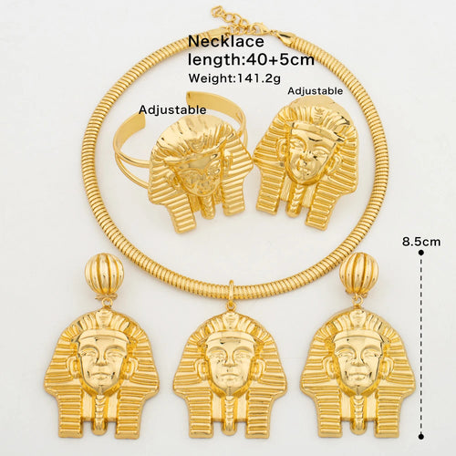 Gold Color Large Jewelry Set for Women Human Design Earrings Necklace Dubai African Bracelet Ring Weddding Bridal Gift