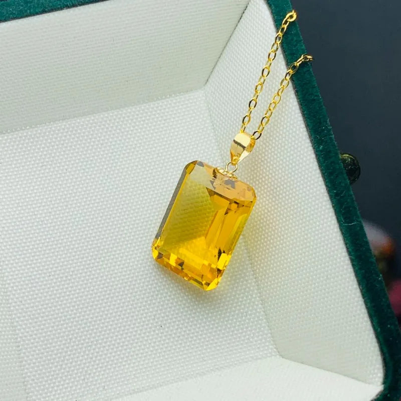 Natural Citrine 12x16mm Pendant with 18k Gold Palace Style Women's Retro Jewelry Gemstone with Certificate