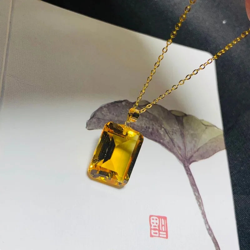 Natural Citrine 12x16mm Pendant with 18k Gold Palace Style Women's Retro Jewelry Gemstone with Certificate