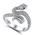 Eudora 925 Sterling Silver Snake Adjustable Ring Black Zircon Retro Textures Cobra Ring Personalized Jewelry Gift for Women Man